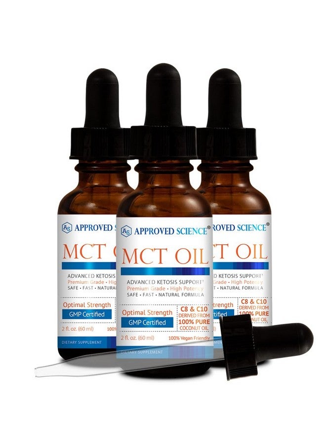 Approved Science® MCT Oil - Pure Medium-Chain Triglyceride (MCT) Oil derived from Coconuts with Caprylic Acid (C8) and Capric Acid (C10) - Vegan, 60 ml - Pack of 3 - Image 1