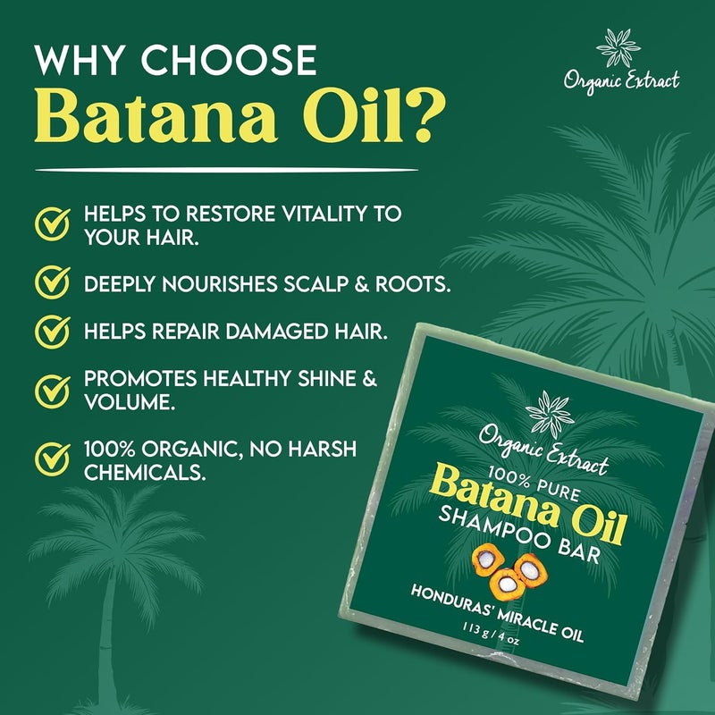 ORGANIC EXTRACT شامبو بار زيت الباتانا - 4 أونصات سائلة / 118 مل - يرطب الشعر الجاف، يحسن فروة الرأس - صابون مرطب ومقشر لفروة الرأس، يقوي الشعر، مناسب لجميع أنواع الشعر مع زيت هندوراس - Image 4