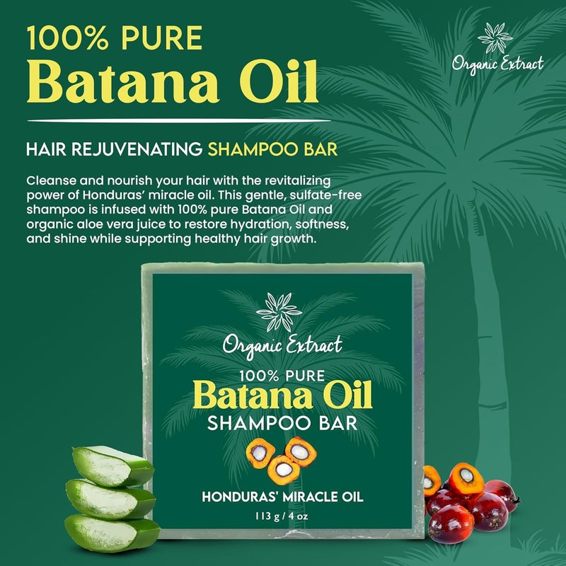 ORGANIC EXTRACT شامبو بار زيت الباتانا - 4 أونصات سائلة / 118 مل - يرطب الشعر الجاف، يحسن فروة الرأس - صابون مرطب ومقشر لفروة الرأس، يقوي الشعر، مناسب لجميع أنواع الشعر مع زيت هندوراس - Image 2