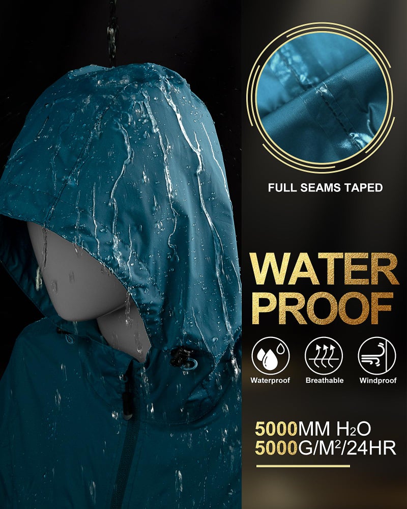 33,000ft Women's Waterproof Long Rain Coats Packable Rain Jacket with Hood Trench Coats Windbreaker - Image 3