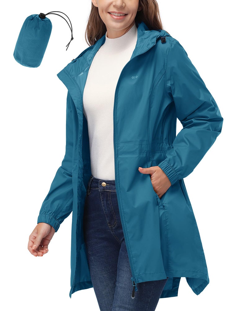 33,000ft Women's Waterproof Long Rain Coats Packable Rain Jacket with Hood Trench Coats Windbreaker - Image 1