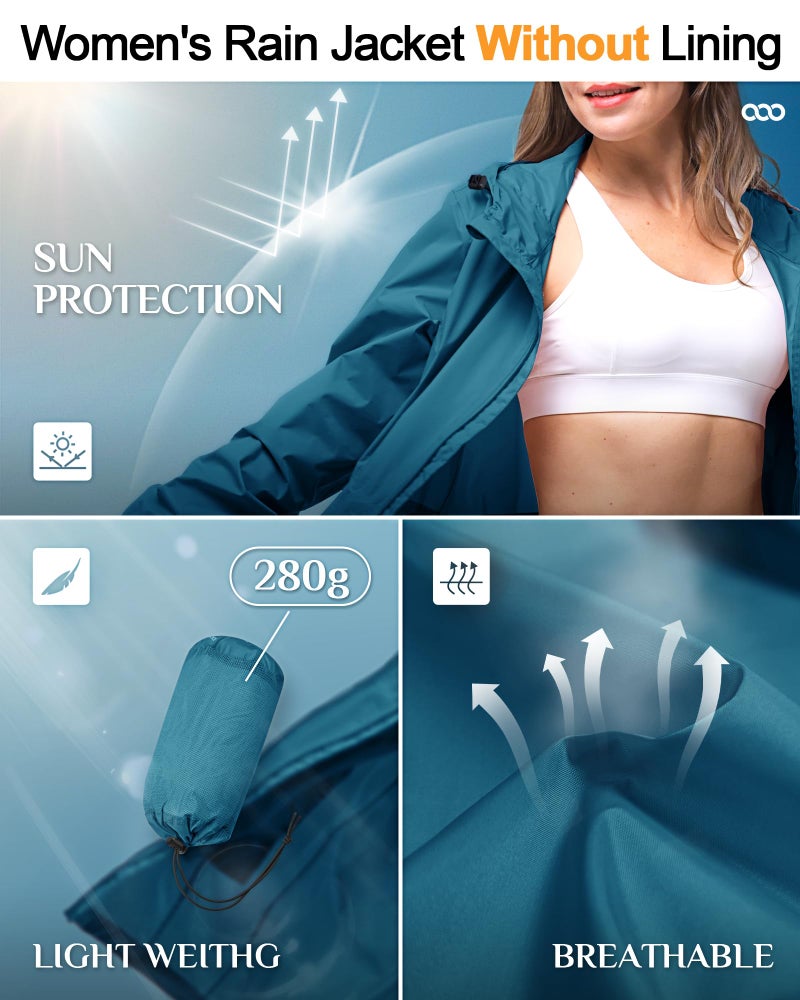 33,000ft Women's Waterproof Long Rain Coats Packable Rain Jacket with Hood Trench Coats Windbreaker - Image 4
