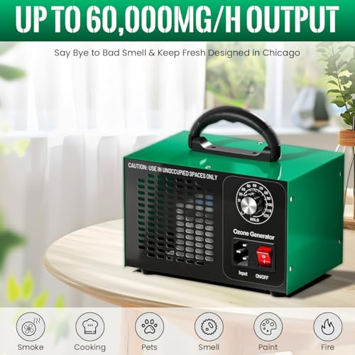 HANNEA® Ozone Generator 60,000mg/h High-Output Ozone Generator Portable with Handle Plug and Go Household Use for Odor Removal Air Purification - Image 3