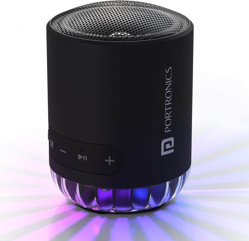 بورترونيكس مكبر صوت بلوتوث محمول Soundpot Pro بقوة 20 واط مع ميكروفون مدمج، صوت غامر، مدة تشغيل تصل إلى 5 ساعات، إضاءة LED محيطة، وضع TWS، بلوتوث V5.3، منفذ USB، شحن سريع من النوع C (أسود) - Image 1