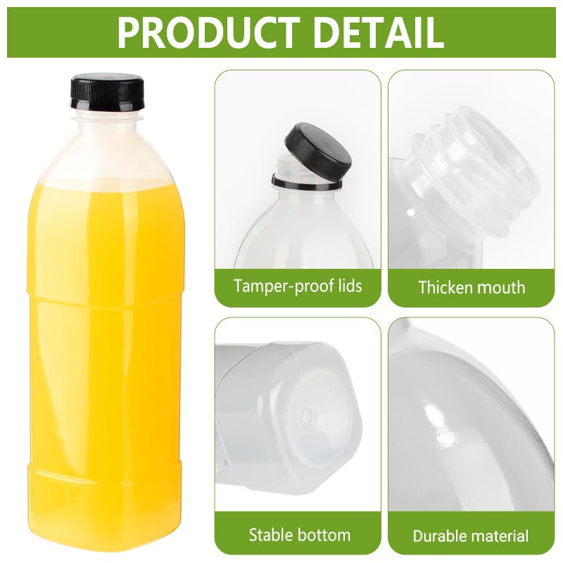 zmybcpack 6 Pack 32 oz PP Heat-Resistant Plastic Juice Bottles With Caps-Plastic Smoothie Bottles-Reusable Bulk Beverage Containers with Lids For Juicing, Milk(Dishwasher Safe) - Image 3