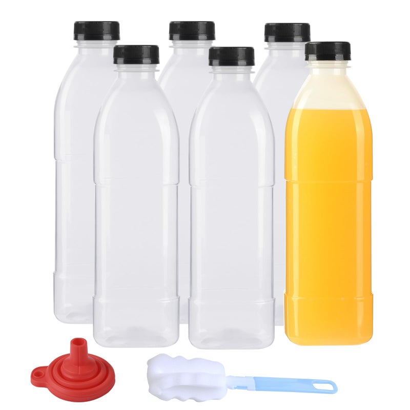 zmybcpack 6 Pack 32 oz PP Heat-Resistant Plastic Juice Bottles With Caps-Plastic Smoothie Bottles-Reusable Bulk Beverage Containers with Lids For Juicing, Milk(Dishwasher Safe) - Image 1
