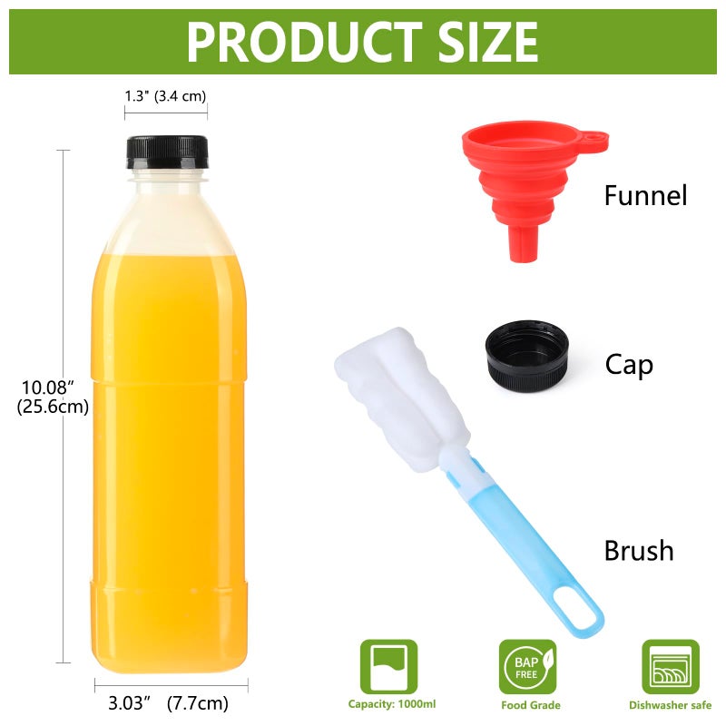 zmybcpack 6 Pack 32 oz PP Heat-Resistant Plastic Juice Bottles With Caps-Plastic Smoothie Bottles-Reusable Bulk Beverage Containers with Lids For Juicing, Milk(Dishwasher Safe) - Image 2