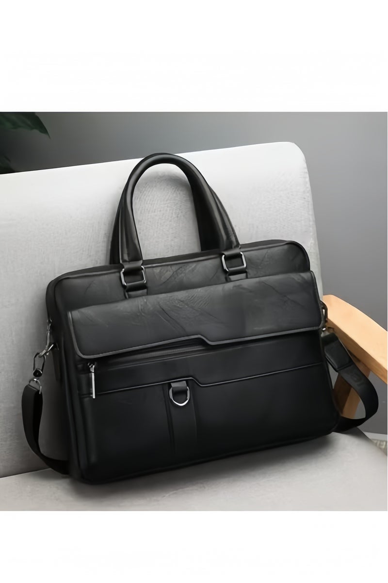 GGEROU Men Briefcase Laptop Messenger Bag PU Leather Handbag Laptop Tote Bag fit 15.6 inch Laptop Shoulder Bag Black - Image 2