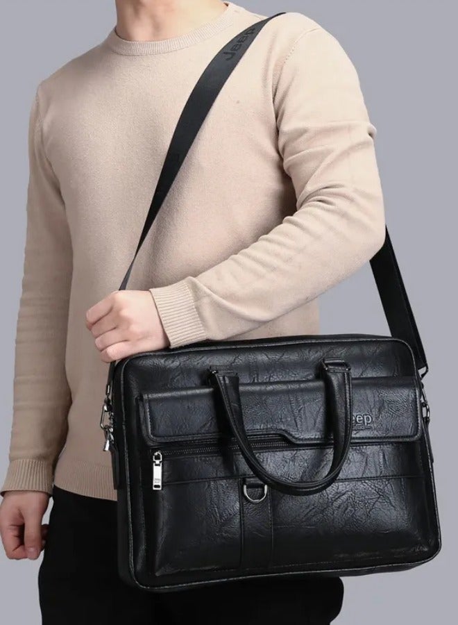 GGEROU Men Briefcase Laptop Messenger Bag PU Leather Handbag Laptop Tote Bag fit 15.6 inch Laptop Shoulder Bag Black - Image 5