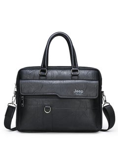 Jeep Men Briefcase Laptop Messenger Bag PU Leather Handbag Laptop Tote Bag fit 15.6 inch Laptop Shoulder Bag Black  - Image 1