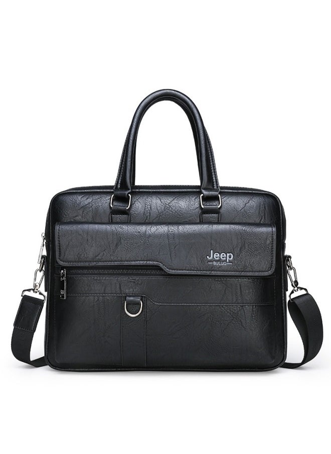 Jeep Men Briefcase Laptop Messenger Bag PU Leather Handbag Laptop Tote Bag fit 15.6 inch Laptop Shoulder Bag Black  - Image 1