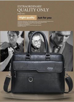 Jeep Men Briefcase Laptop Messenger Bag PU Leather Handbag Laptop Tote Bag fit 15.6 inch Laptop Shoulder Bag Black  - Image 3