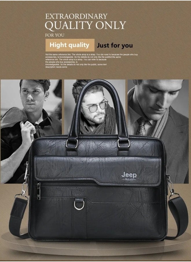 Jeep Men Briefcase Laptop Messenger Bag PU Leather Handbag Laptop Tote Bag fit 15.6 inch Laptop Shoulder Bag Black  - Image 3