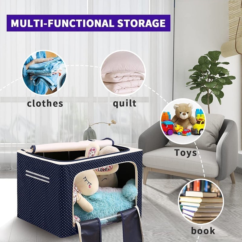 Raggle Raggle 3 PCS Closet Organizers and Storage Bins Foldable Metal Frame Storage Box with Zippers Clear Window for Organizing Clothing 24LBLUE3  - Image 4