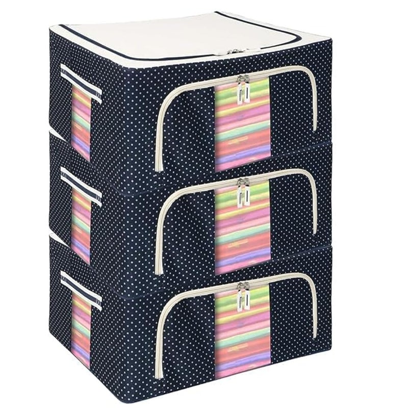 Raggle Raggle 3 PCS Closet Organizers and Storage Bins Foldable Metal Frame Storage Box with Zippers Clear Window for Organizing Clothing 24LBLUE3  - Image 1