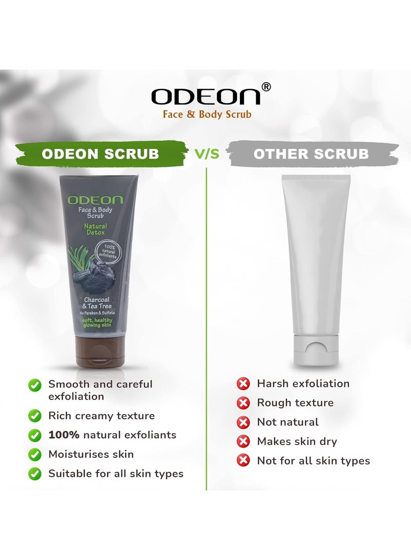 ODEON Face and Body Scrub 100ml (Charcoal and Tea Tree) - Image 2