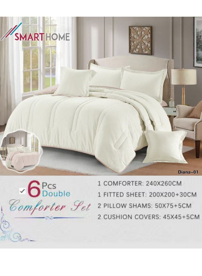 SMART HOME Summer Double Comforter Fits 200x200 cm - 6 Piece Luxury Microfiber Comforter Set, 100% Microfiber Comforter, Reversible Bedspread Set, Double Filled Bedspread Set, 6 Piece Sleeping Set (1 Filled Comforter + 1 Mattress Protector + 2 Pillowcases + 2 Square Decorative PillowCase) Bedspread Size 240x260 cm and Mattress Protector Size 200x200 cm - Image 4