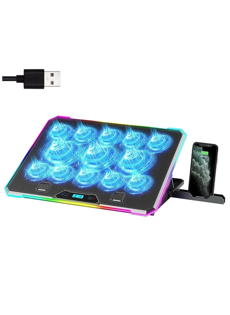 XICEN Laptop Cooling Pad Gaming Laptop Cooler, Laptop Fan Cooling Stand with 13 Quiet Cooling Fans for 15.6-17.3 inch laptops, 9 Height Stand, LED Lights & LCD Screen, 2 USB Ports, Lap Desk Use  - Image 1
