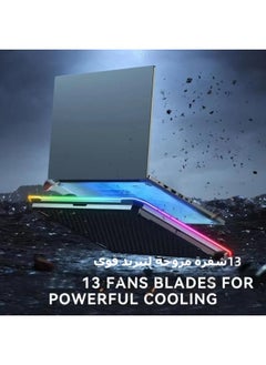 اكسيسن مبرد كمبيوتر محمول، وسادة تبريد للكمبيوتر المحمول للألعاب, مع 13 مروحة تبريد هادئة، 9 حوامل ارتفاع، أضواء LED وشاشة LCD، 2 منفذ USB، لأجهزة الكمبيوتر المحمول مقاس 15.6 إلى 17.3 بوصة ، يمكن استخدامها على المكتب  - Image 4