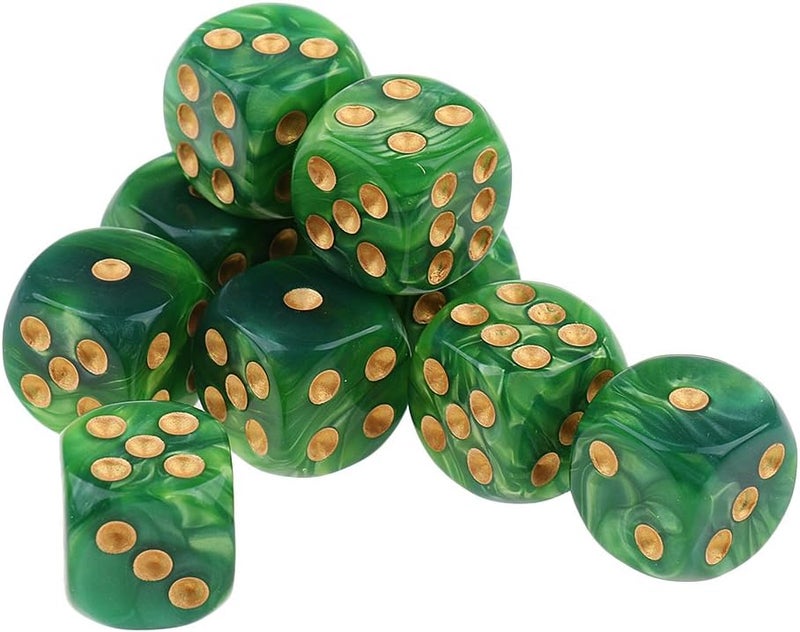 klarako 10pcs/Pack 6 sided Dice Translucent Acrylic Dice Game  Green Yellow, 16mm - Image 5