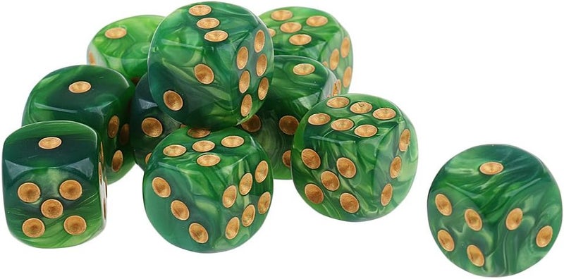 klarako 10pcs/Pack 6 sided Dice Translucent Acrylic Dice Game  Green Yellow, 16mm - Image 4