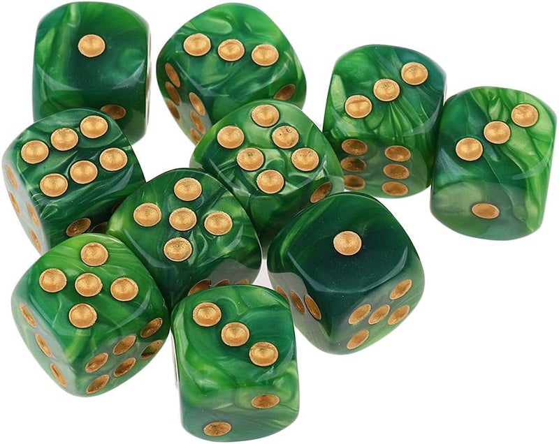 klarako 10pcs/Pack 6 sided Dice Translucent Acrylic Dice Game  Green Yellow, 16mm - Image 3