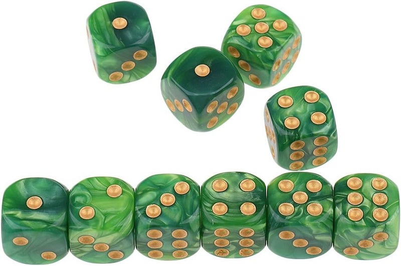 klarako 10pcs/Pack 6 sided Dice Translucent Acrylic Dice Game  Green Yellow, 16mm - Image 1
