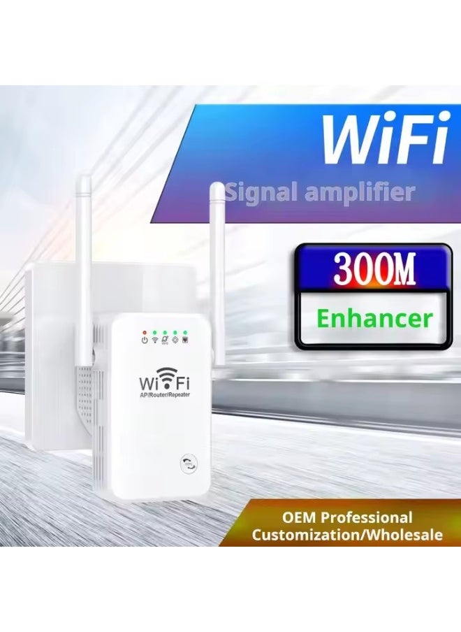 DUNISO WiFi Extender，WiFi Extender Signal Booster，WiFi Signal Repeater with 4 High-Gain Antennas，One-Touch Pairing，Plug And Play，Suitable for Home, Office,2.4GHz, 300Mbps  - Image 3