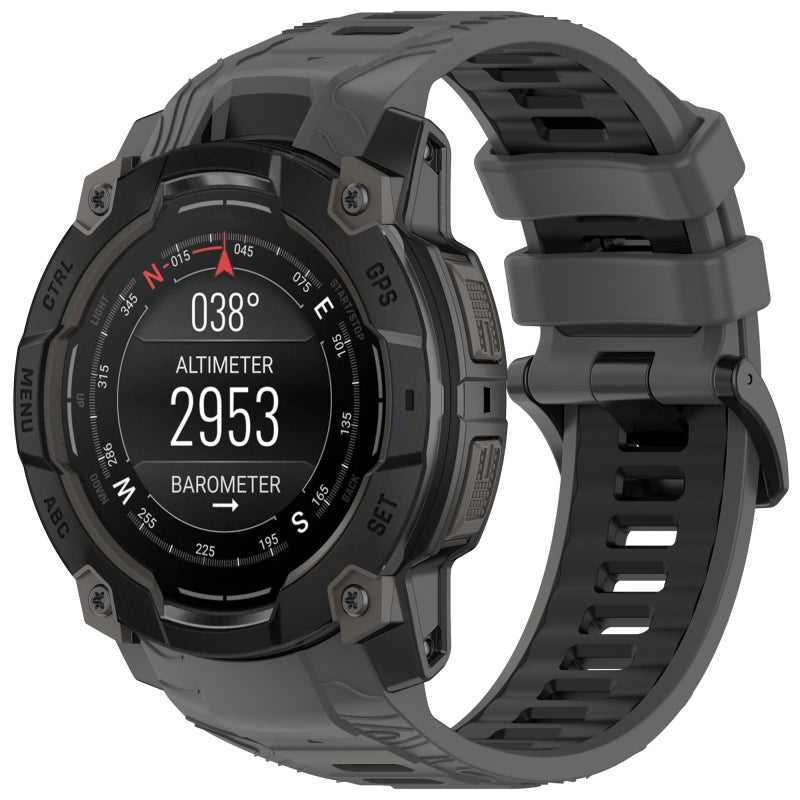 إيروريكس لساعة Garmin Instinct 3 Amoled / Solar 45 مم سوار سيليكون رياضي بلونين (رمادي + أسود) - Image 1