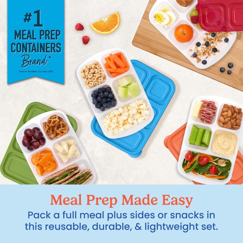 Bentgo Easyboxes - Reusable 5-Compartment Food Containers  Stackable 8-Piece Set  4 Trays & 4 Lids  BPA-Free Food Storage for Meal Prep  School  & Work; Lunch Boxes with Patented Design (Classic) - Image 2