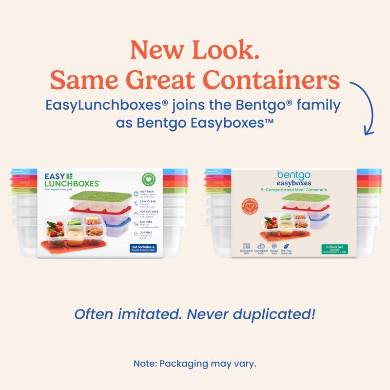 Bentgo Easyboxes - Reusable 5-Compartment Food Containers  Stackable 8-Piece Set  4 Trays & 4 Lids  BPA-Free Food Storage for Meal Prep  School  & Work; Lunch Boxes with Patented Design (Classic) - Image 5