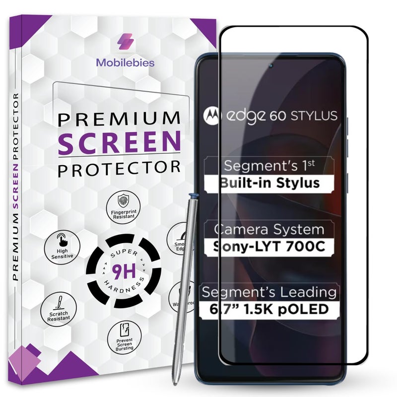 Mobilebies حماية شاشة زجاجية مقسّاة ممتازة لجهاز موتورولا إيدج 60 ستايلس (6.7 بوصة، عبوة من 1) | تغطية من الحافة إلى الحافة مع مجموعة سهلة للتثبيت - Image 1