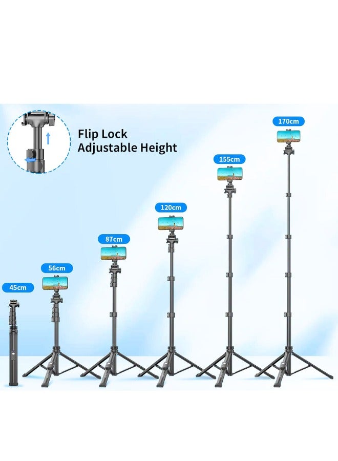 Chase Up 170cm Phone Camera Tripod Stand with Remote & Phone Holder, Tripod for Travel/Video Recording,Tall Smartphone Tripod Compatible with iPhone/Android//Webcamera - Image 2