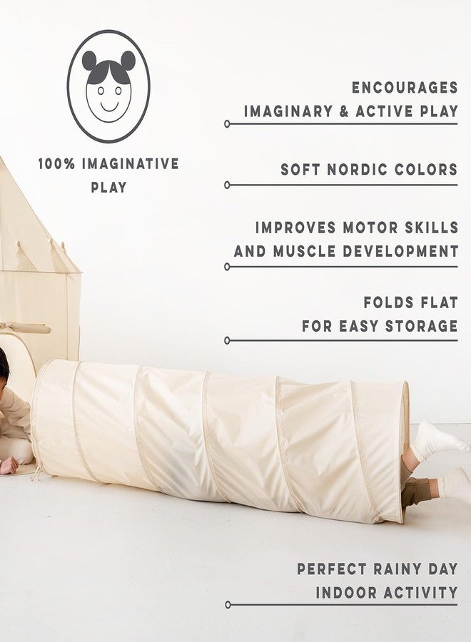 3 Sprouts Kids Play Tunnel - Pop Up Collapsible Tunnels with Recycled Fabric - Fun Crawling Tunnel for Toddler, Baby, Children to Crawl Through, Gross Motor Toy for Indoor Play - Beige - Image 3