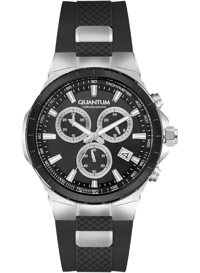 Quantum Men's Quartz Movement Watch, Chronograph Display and Silicone Strap - HNG814.351, Black, Black, Classic