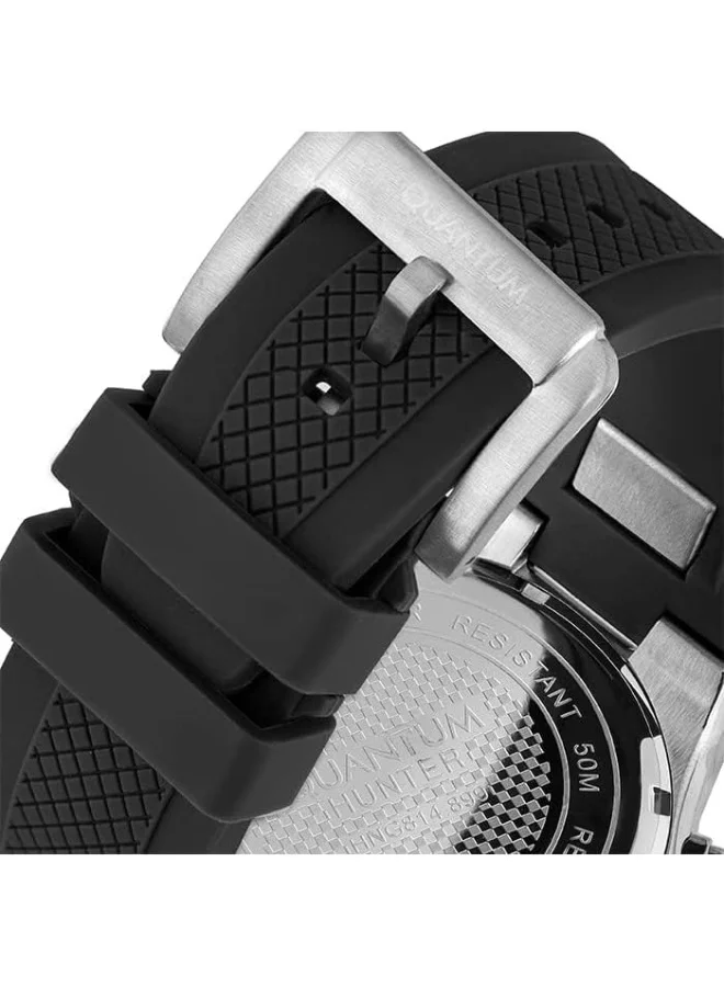 Quantum Men's Quartz Movement Watch, Chronograph Display and Silicone Strap - HNG814.351, Black, Black, Classic