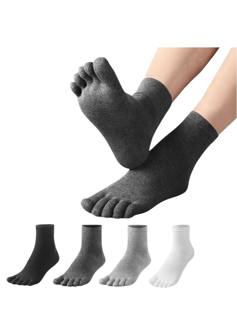 جيفت ٤ أزواج من الجوارب الرجالية ذات الخمسة أصابع، جوارب قطنية فاصلة لأصابع القدم حتى منتصف الساق، رقيقة وجيدة التهوية للربيع والصيف، تمنع الروائح الكريهة والتهاب قدم الرياضي، متينة ومضادة للوبر، تمنع انفصال أصابع القدم. - Image 1