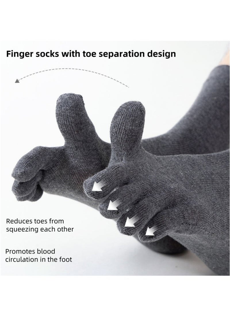 جيفت ٤ أزواج من الجوارب الرجالية ذات الخمسة أصابع، جوارب قطنية فاصلة لأصابع القدم حتى منتصف الساق، رقيقة وجيدة التهوية للربيع والصيف، تمنع الروائح الكريهة والتهاب قدم الرياضي، متينة ومضادة للوبر، تمنع انفصال أصابع القدم. - Image 2