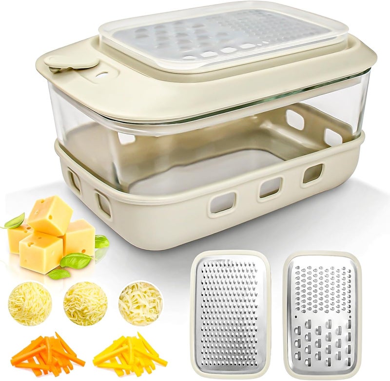 COOK A FUTURE Cheese Grater with Container and Lid,Glass Food Storage Box with Silicone Sleeves,Hand Chopper Graters,for Ginger, Vegetables, Butter, Chocolate & Nutmeg,for Microwave, Dishwasher, Oven - Image 1
