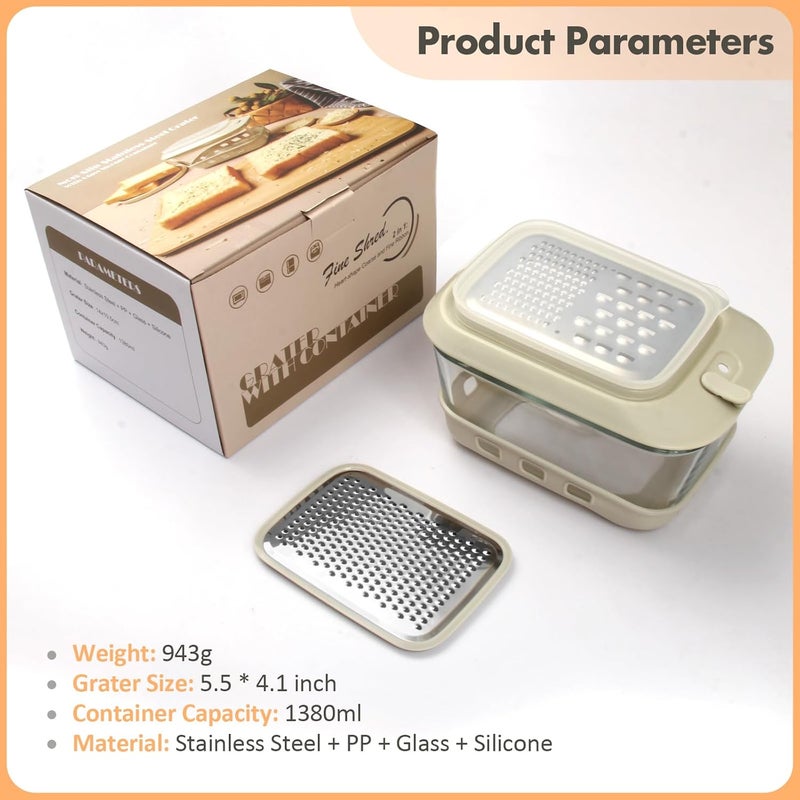 COOK A FUTURE Cheese Grater with Container and Lid,Glass Food Storage Box with Silicone Sleeves,Hand Chopper Graters,for Ginger, Vegetables, Butter, Chocolate & Nutmeg,for Microwave, Dishwasher, Oven - Image 2