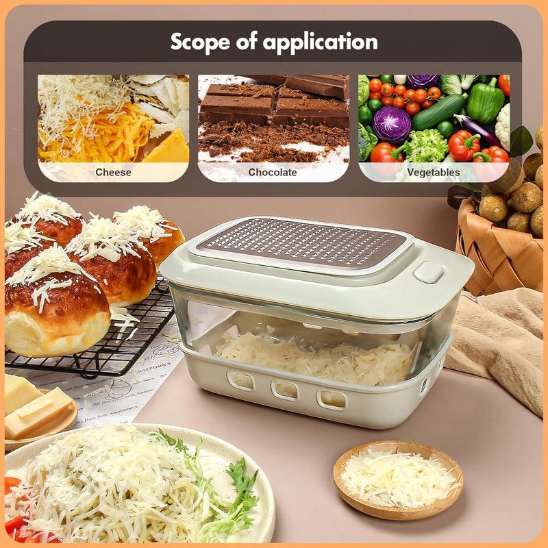 COOK A FUTURE Cheese Grater with Container and Lid,Glass Food Storage Box with Silicone Sleeves,Hand Chopper Graters,for Ginger, Vegetables, Butter, Chocolate & Nutmeg,for Microwave, Dishwasher, Oven - Image 3