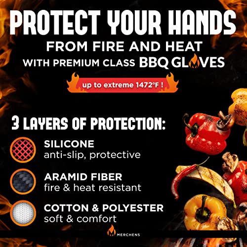 M MERCHENS Pro-Series BBQ Gloves - Heat Resistant Grill, Grilling, and Oven Gloves for Culinary Experts - Extreme Fireproof Protection, Silicone Grip, Extra Long Mitts - Indoor & Outdoor - with Protective case - Image 3