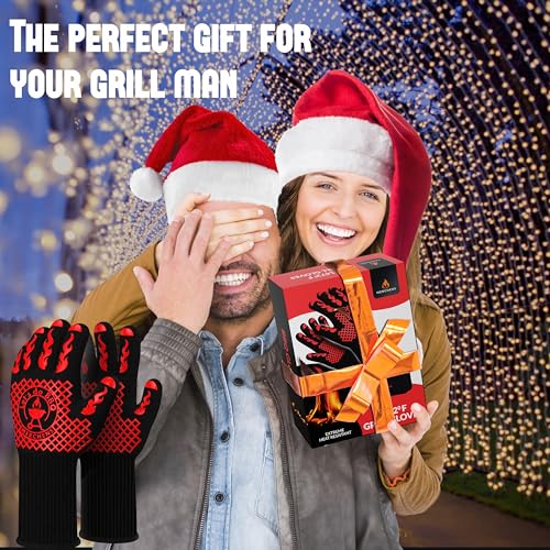 M MERCHENS Pro-Series BBQ Gloves - Heat Resistant Grill, Grilling, and Oven Gloves for Culinary Experts - Extreme Fireproof Protection, Silicone Grip, Extra Long Mitts - Indoor & Outdoor - with Protective case - Image 2