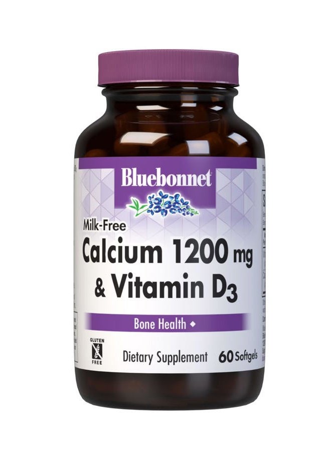 Bluebonnet مكمل كالسيوم خالي من الحليب 1,200 ملغ مع فيتامين د3 400 وحدة دولية - قوة عالية، امتصاص أقصى لدعم عظام صحية وقوية وصحة المناعة، خالي من الجلوتين، خالي من الألبان، 60 كبسولة لينة - Image 1