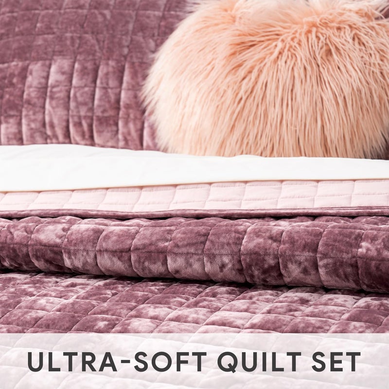 RECYCO Luxury Velvet Quilt Set King Size, Lightweight Velvet Comforter Set, Oversized Bedspread Coverlet Quilted Bedding Set, with 2 Matching Pillow Shams, for All Season, Dusty Mauve Pink - Image 5
