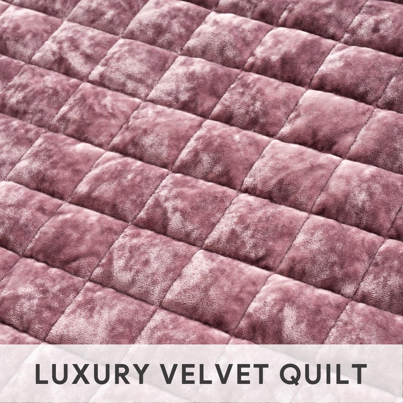 RECYCO Luxury Velvet Quilt Set King Size, Lightweight Velvet Comforter Set, Oversized Bedspread Coverlet Quilted Bedding Set, with 2 Matching Pillow Shams, for All Season, Dusty Mauve Pink - Image 4