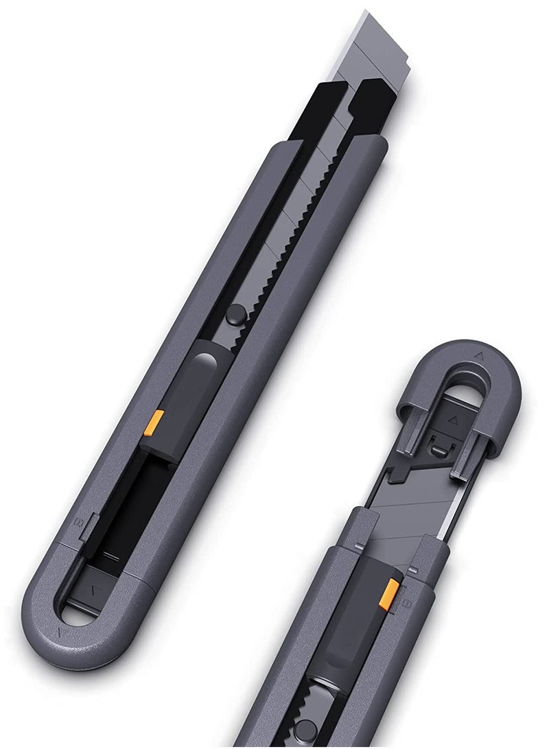 SYOSI SYOSI Box Cutter Utility Knife, SK2 Retractable Box Cutter Snap Off Safety Cutter with ABS Grip, Stainless Steel Box Cutter for Cardboard Papers and Plastics, 2 Spare Blades  - Image 1