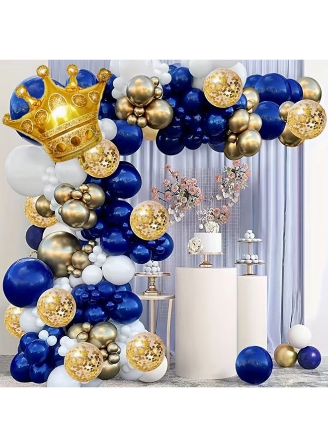 149pcs, Treasure Blue Golden Latex Balloon Arch Garland Set, Crown Foil Balloons, Birthday Party Decorations, Anniversary Decorations - Image 1