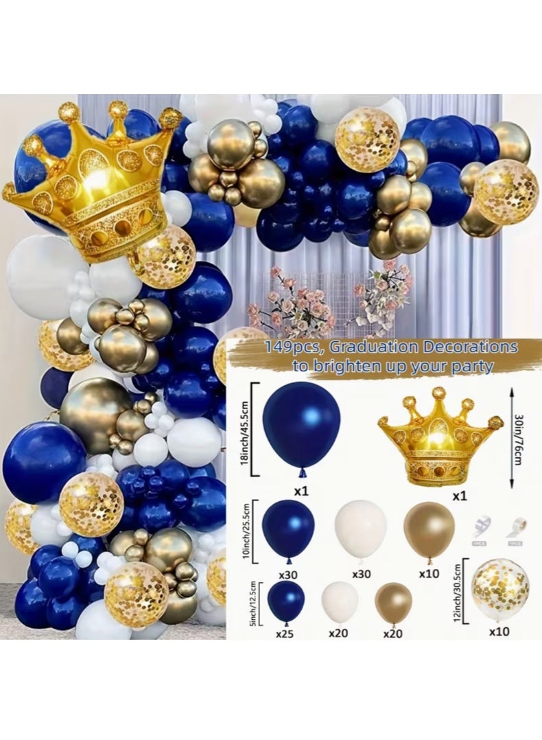 149pcs, Treasure Blue Golden Latex Balloon Arch Garland Set, Crown Foil Balloons, Birthday Party Decorations, Anniversary Decorations - Image 3