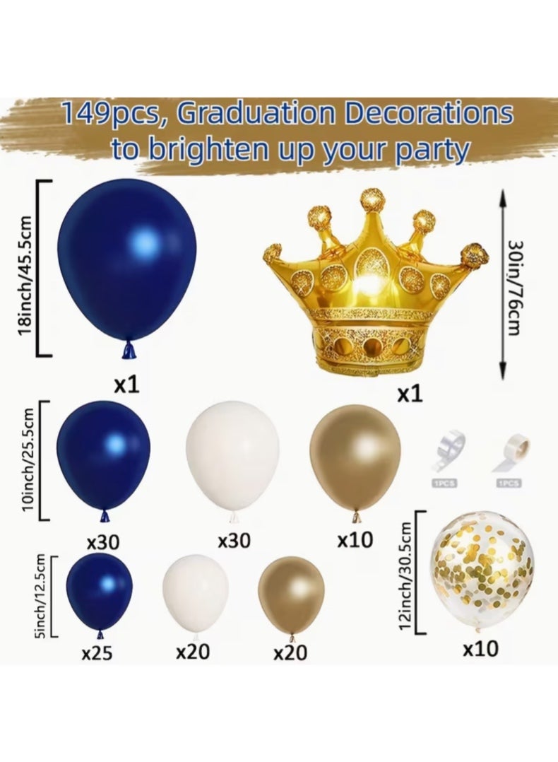 149pcs, Treasure Blue Golden Latex Balloon Arch Garland Set, Crown Foil Balloons, Birthday Party Decorations, Anniversary Decorations - Image 2